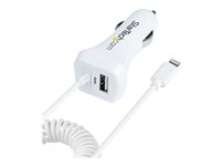 StarTech.com Lightning Car Charger with 1m Coiled Lightning Cable, 12W, White, 2 Port USB Car Charger Adapter for Phones and Tablets, In Car Apple iPhone/iPad Charger w/ Built-in Cord - Dual USB Car Charger (USBLT2PCARW2) - Strömadapter för bil - 12 Watt - 4.2 A - 2 utdatakontakter (USB, Lightning) - vit USBLT2PCARW2