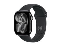 Apple Watch Series 11 (GPS) - 42 mm - jet black aluminium - smart klocka med sportband - fluoroelastomer - svart - bandstorlek: S/M - 64 GB - Bluetooth, Wi-Fi 4, UWB - 30.3 g MEQT4QN/A