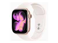 Apple Watch Series 11 (GPS) - 42 mm - guldrosa aluminium - smart klocka med sportband - fluoroelastomer - lätt rouge - bandstorlek: S/M - 64 GB - Bluetooth, Wi-Fi 4, UWB - 30.3 g MEU04QN/A