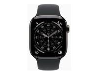 Apple Watch Series 11 (GPS + Cellular) - 42 mm - skiffer titan - smart klocka med sportband - fluoroelastomer - svart - bandstorlek: S/M - 64 GB - Bluetooth, LTE, Wi-Fi 4, UWB - 5G - 34.6 g MF8R4QN/A