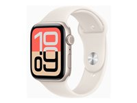 Apple Watch SE 3 (GPS + Cellular) - 44 mm - stjärnljusaluminium - smart klocka med sportband - fluoroelastomer - starlight - bandstorlek: S/M - 64 GB - LTE, Wi-Fi 4, Bluetooth - 5G - 33 g MEPE4QN/A