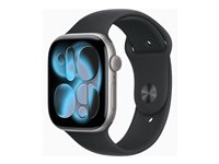 Apple Watch Series 11 (GPS + Cellular) - 46 mm - rymdgrå aluminium - smart klocka med sportband - fluoroelastomer - svart - bandstorlek: S/M - 64 GB - Bluetooth, LTE, Wi-Fi 4, UWB - 5G - 36.9 g MFC94QN/A