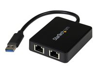 Startech USB 3.0 till Dubbel Port Gigabit Ethernet-nätverksadapter med USB-port - Nätverksadapter - USB 3.0 - 1GbE - 1000Base-T - 2 portar - svart USB32000SPT
