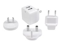StarTech.com USB-väggladdare med två portar - internationell resa - 17 W/3,4 A - vit - Strömadapter - 17 Watt - 3.4 A - 2 utdatakontakter (USB) - vit - för P/N: USBLT1MWS, USBLT2MBR, USBLT2MW, USBLT30CMW, USBLTM1MBK, USBLTM1MWH, VID2VGATV3 USB2PACWH