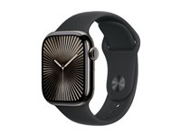 Apple Watch Series 10 (GPS + Cellular) - 42 mm - skiffer titan - smart klocka med sportband - fluoroelastomer - svart - bandstorlek: S/M - 64 GB - LTE, Wi-Fi 4, UWB, Bluetooth - 4G - 34.4 g MWXG3QN/A