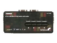 StarTech.com 4 Port Black USB KVM Switch Kit with Cables and Audio - desktop KVM Switch - VGA KVM Switch - USB KVM Switch 4 Port (SV411KUSB) - Omkopplare för tangentbord/video/mus/ljud - 4 x KVM/ljud - 1 lokal användare - skrivbordsmodell SV411KUSB