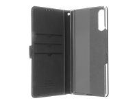 Insmat Exclusive - Vikbart fodral för mobiltelefon - genuint läder, polykarbonat, kartong+papper+aluminiumfolie, bomullssömmar - svart - för Sony XPERIA 10 II 650-2865