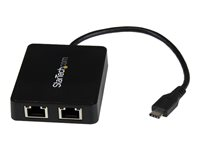 StarTech.com USB-C till dubbel Gigabit Ethernet-adapter med USB-port (Type-A) - Nätverksadapter - USB-C - Gigabit Ethernet x 2 + USB 3.0 - för P/N: TB33A1C US1GC301AU2R