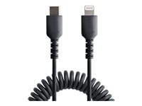 StarTech.com USB C till Lightning-kabel 50 cm, MFi-certifierad, iPhone-spiralladdarkabel, svart, TPE-mantel med slitstark aramidfiber, kraftig Lightning-spiralkabel - Lightning-kabel - 24 pin USB-C hane till Lightning hane - 50 cm - svart - lindad RUSB2CLT50CMBC
