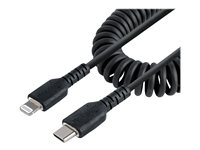 StarTech.com USB C till Lightning-kabel 1 m, MFi-certifierad, iPhone-spiralladdarkabel, svart, TPE-mantel med slitstark aramidfiber, kraftig Lightning-spiralkabel - Lightning-kabel - 24 pin USB-C hane till Lightning hane - 1 m - svart - lindad RUSB2CLT1MBC