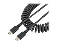 StarTech.com 50 cm USB C-laddningskabel, kraftig USB-C-spiralkabel för snabb laddning och synkronisering, USB 2.0 Type-C-kabel, robust aramidfiber, slitstark hane till hane USB-kabel, svart - USB-kabel - USB-C (hane) till USB-C (hane) - USB 2.0 - 3 A - 50 cm - lindad - svart R2CCC-50C-USB-CABLE
