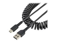 StarTech.com 50 cm USB-A till C-laddningskabel, kraftig spiralkabel för snabb laddning och synkronisering, USB 2.0 A till USB Type-C-kabel av hög kvalitet, robust aramidfiber, slitstark hane till hane USB-kabel - USB-kabel - USB (hane) till USB-C (hane) - USB 2.0 - 3 A - 50 cm - lindad - svart R2ACC-50C-USB-CABLE