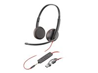 HP Poly Blackwire 3225 - Blackwire 3200 Series - headset - på örat - kabelansluten - 3,5 mm kontakt, USB-C - svart - Certifierad för Skype for Buisness, Cisco Jabber-certifierad, Avaya-certifierad, UC-certifierad 8X229A6
