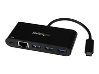 StarTech.com USB-C till Ethernet-adapter med USB 3.0-hubb med 3 portar och Power Delivery - Nätverksadapter - USB-C - Gigabit Ethernet - svart US1GC303APD