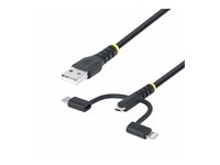StarTech.com 3.3ft USB Multi Charging Cable, Lightning/Micro-USB/Type-C - USB-kabelsats - 3 A - 1 m - passiv, robust - svart RLTCUB1MBK