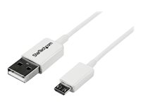 StarTech.com 2m White Micro USB Cable Cord - A to Micro B - Micro USB Charging Data Cable - USB 2.0 - 1x USB A Male, 1x USB Micro B Male (USBPAUB2MW) - USB-kabel - mikro-USB typ B (hane) till USB (hane) - USB 2.0 - 2 m - formpressad - vit - för P/N: USBEXTPAA1MW, USBEXTPAA2MW, USBEXTPAA3MW, USBPAUB1MW, USBPAUB50CMW USBPAUB2MW